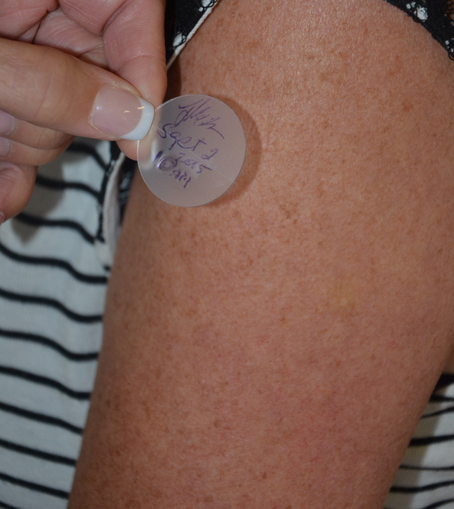 "Applying transdermal patch.jpg" by British Columbia Institute of Technology (BCIT) is licensed under CC BY 4.0 Photo of transdermal patch being applied to an arm