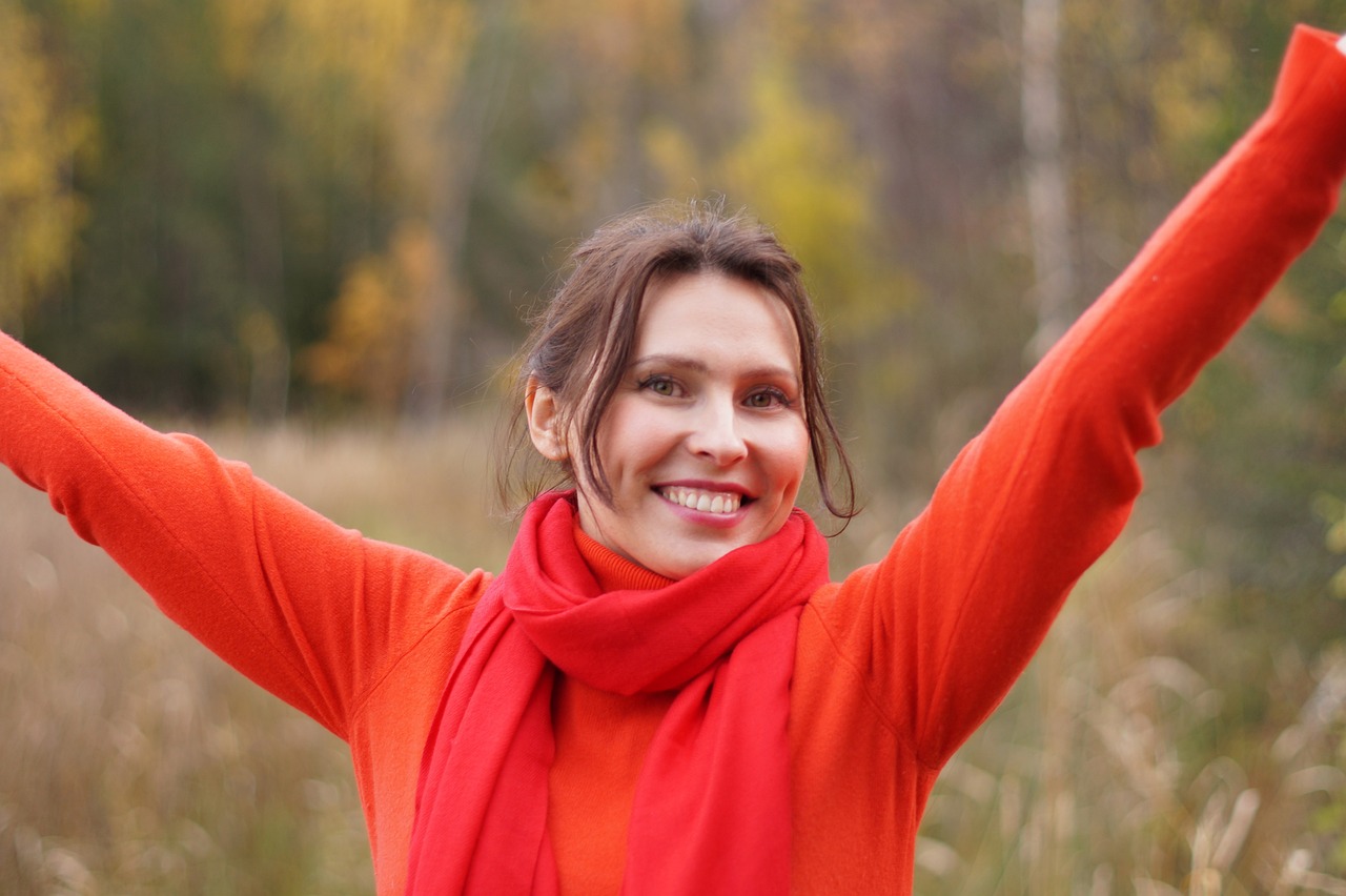 Woman in red pullover